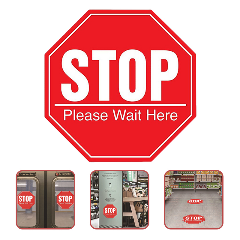 Calcomanías de prevención epidémica, calcomanías de pared, emblemas, marcador de distancia segura, Stop Please Wait Here