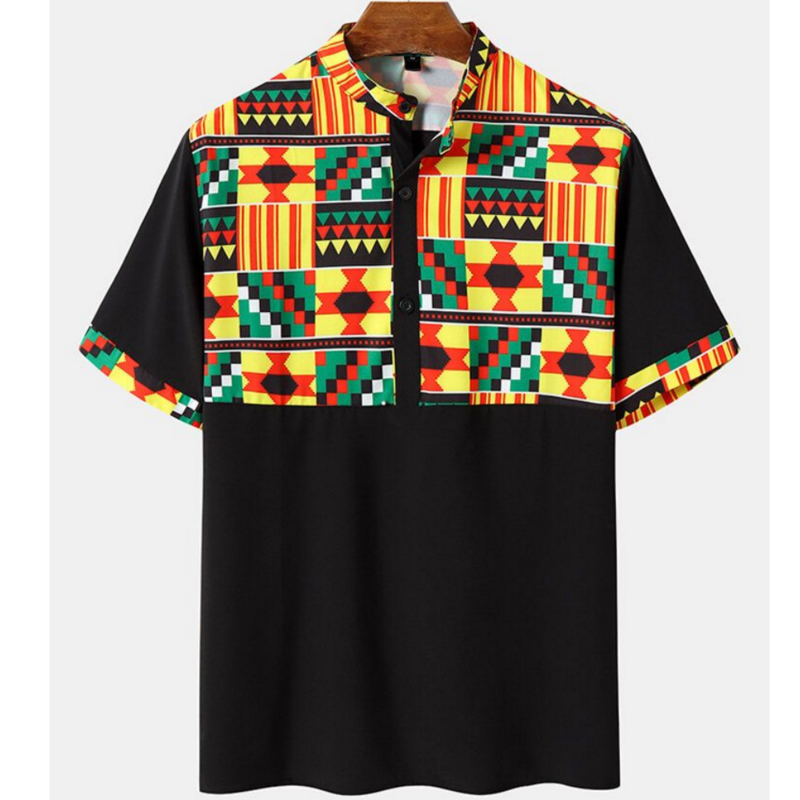Camiseta Henley Vintage para hombre, ropa de estilo Tribal 3d, Top de manga corta de gran tamaño, ropa de calle étnica de verano para hombre, camisas hawaianas