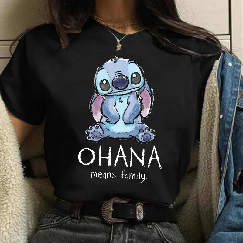T-shirt femme, streetwear, humoristique, avec dessin animé Disney CAN o Stitch