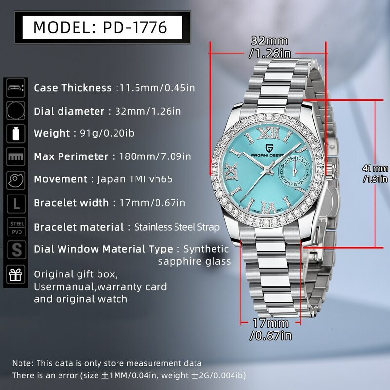 Pagani design 2024 neue 32mm damen armbanduhr elegant luxus quarzuhr für damen mode wasserdichte uhren saphiruhr