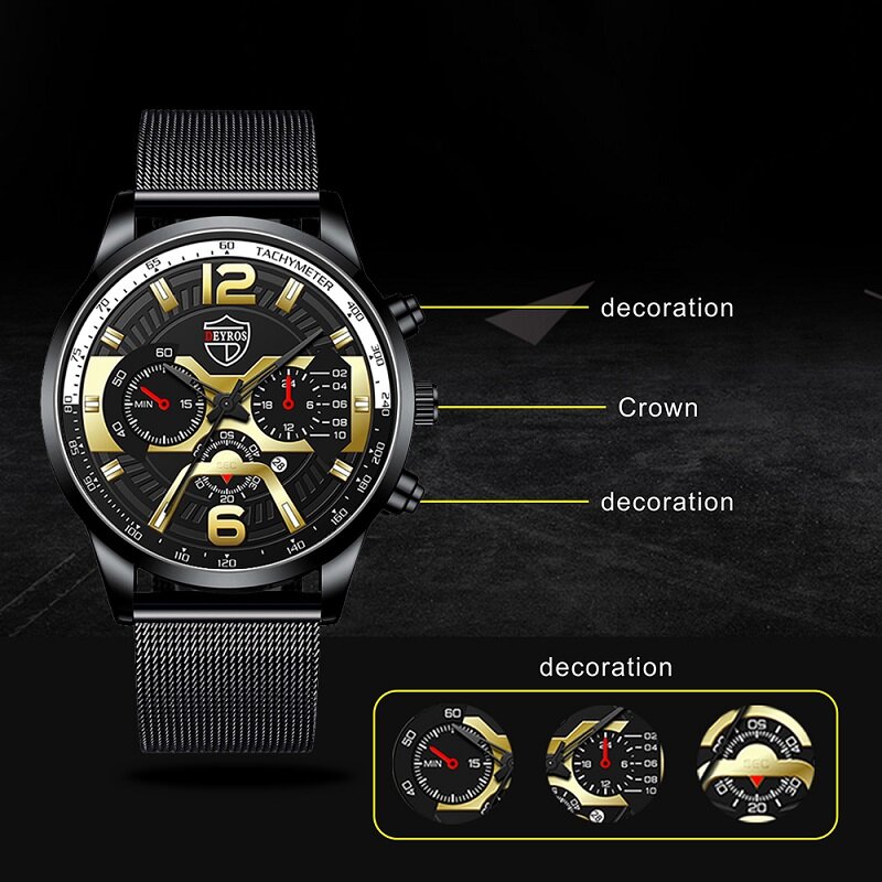 2023 casual calendário relógios para homens de negócios aço inoxidável malha cinta relógio elegante masculino moda relógio masculino reloj hombre novo