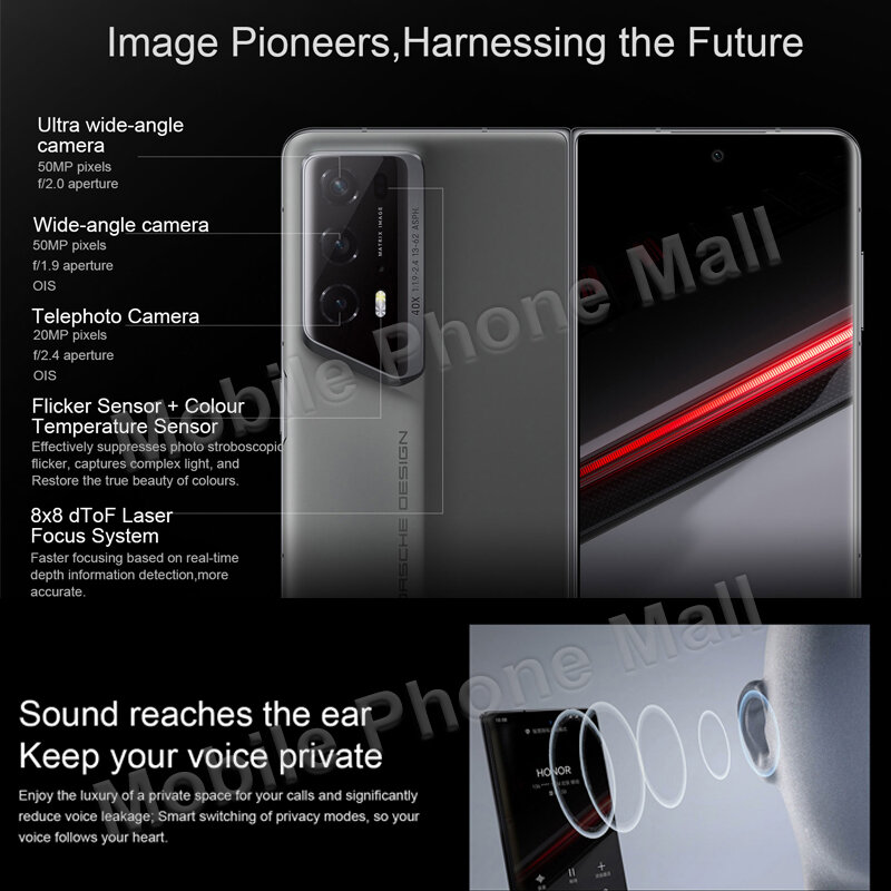HONOR-NFC Smartphone com Tela Dobrada, Magic V2, Telefone 5G, Snapdragon 8, Gen 2, MagicOS, Bateria 7.2, 5000mAh, Original, 2021