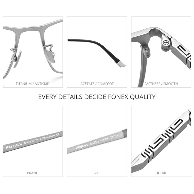 FONEX 순수 티타늄 안경테, 남성용 사각 안경테, 클래식 풀 안경테, F85641, 2020 신제품