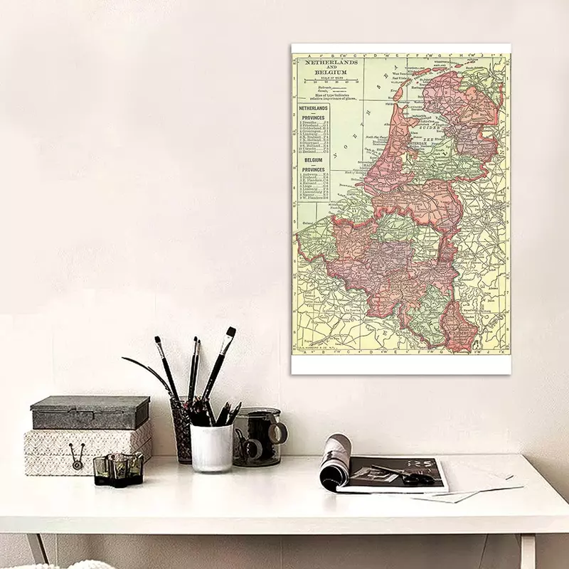 100*150 см карта Бельгии в стиле ретро, Нидерланды, 1914, настенный художественный плакат нанесение краски распылением на холст, гостиная, домашний декор, школьные принадлежности