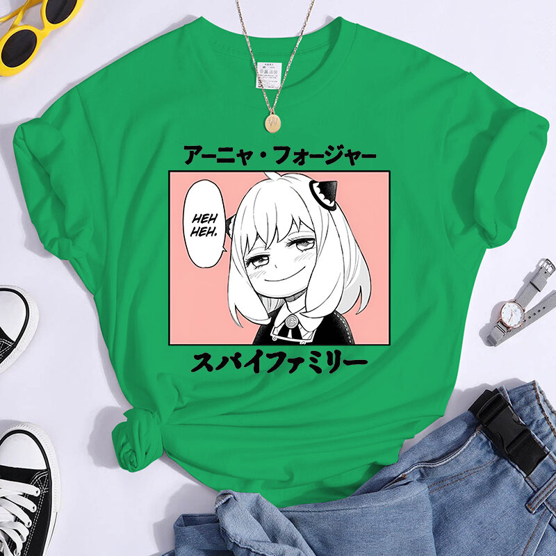 Moda damska zabawna koszulka z nadrukiem Anya Forger lato Unisex luźne koszulki w dużych rozmiarach koszula z motywem Anime