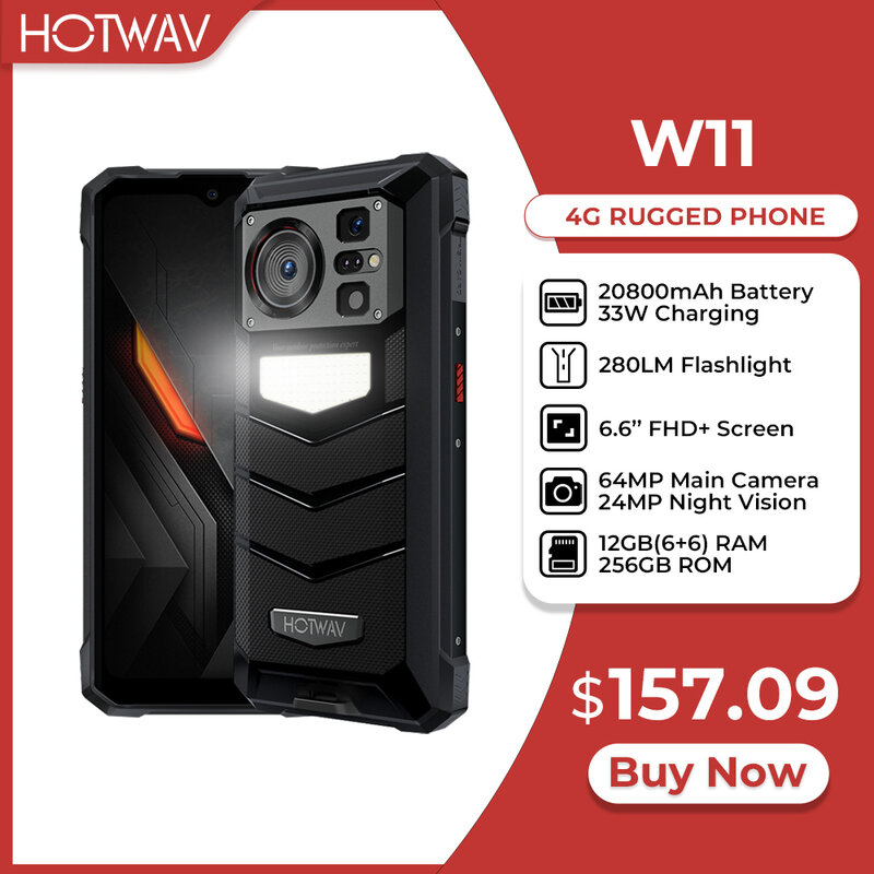 Großhandel Hotwav W11 robustes Telefon 280lm Taschenlampe 20800mah 33w 6.6 ''fhd Smartphone 64mp hinten 24mp Nachtsicht-Handy