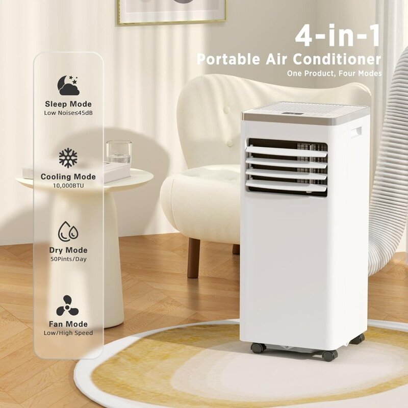10,000 BTU Portable Air Conditioners, Portable AC Built-in Cool, Room Air Conditioner with Remote Control/Installation Kits