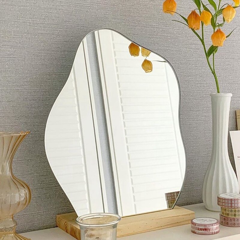 Korean Style Makeup Mirror Ins Acrylic Decorative Mirror Wooden Base Cosmetic Beauty Tools