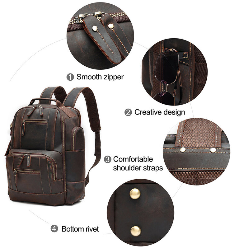 Męski Vintage prawdziwy skórzany plecak 15.6 "torba na laptopa duża pojemność podróży służbowych małe plecaki turystyczne plecak szkolny