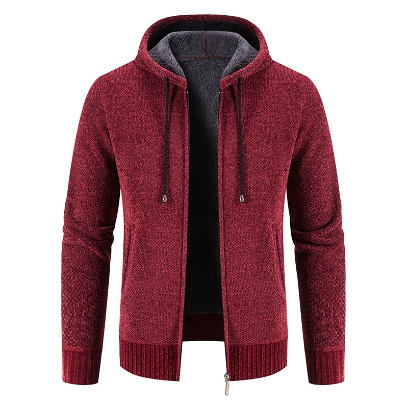 Sweater pria baru musim gugur dan musim dingin jaket bulu domba kasual warna polos dipertebal hangat bertudung ritsleting atas mantel Y2K