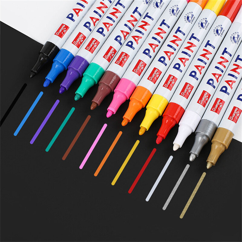 กันน้ำถาวรสีปากกามาร์กเกอร์ยางโลหะปากกาปากกาเรืองแสงสำหรับผ้าไม้หนังเครื่องหมายศิลปะจิตรกรรมซัพพลาย