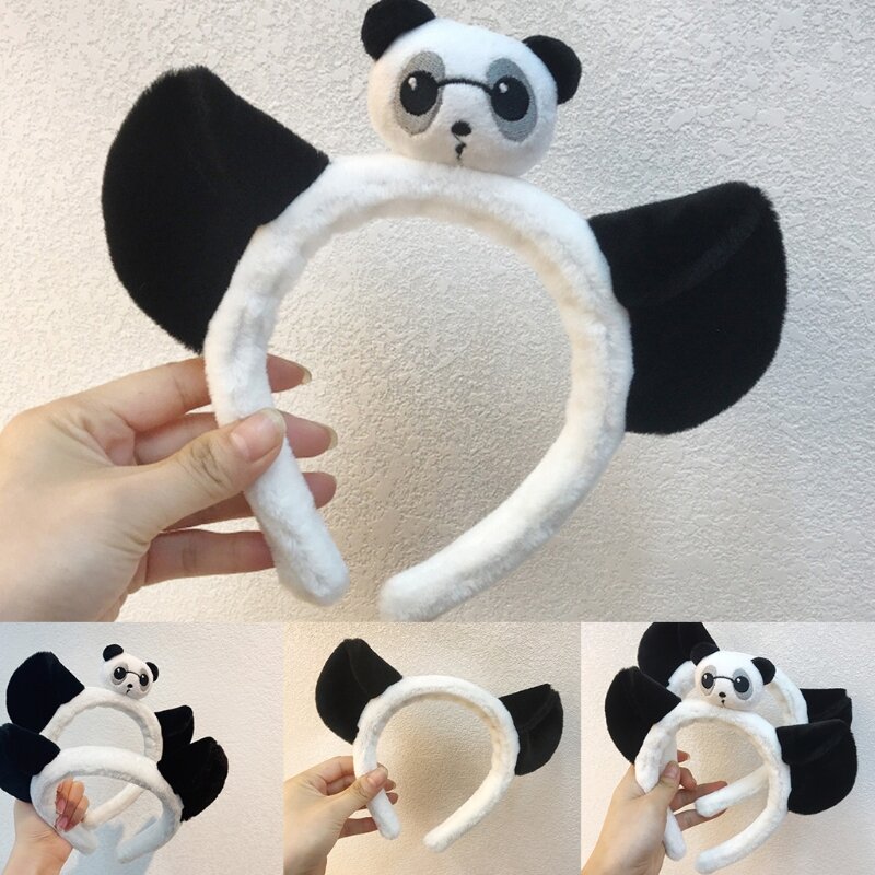 A2ES Diademas con orejas panda felpa para mujer, tocado esponjoso accesorio para Halloween