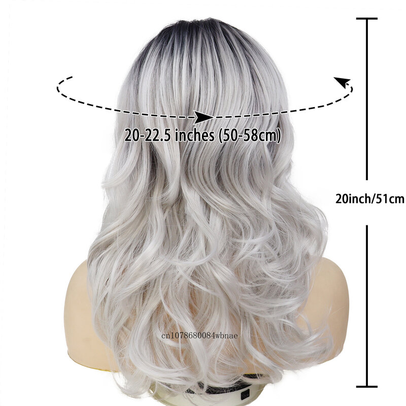 Womens Girls Fashion Style Synthetic Hair Long Curly Wavy Soft Wigs for Women Dark Root Silver Grey Wig Daily Party Costume Use