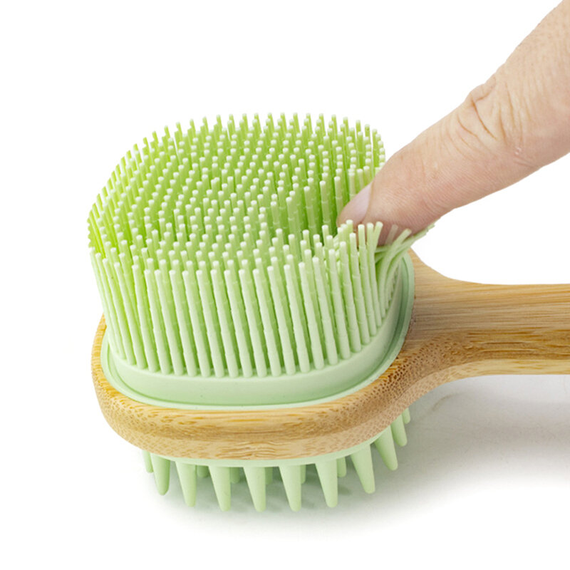 Cepillo de ducha de cerdas naturales con mango de madera largo desmontable, herramienta de limpieza de masaje corporal Exfoliante para piel seca