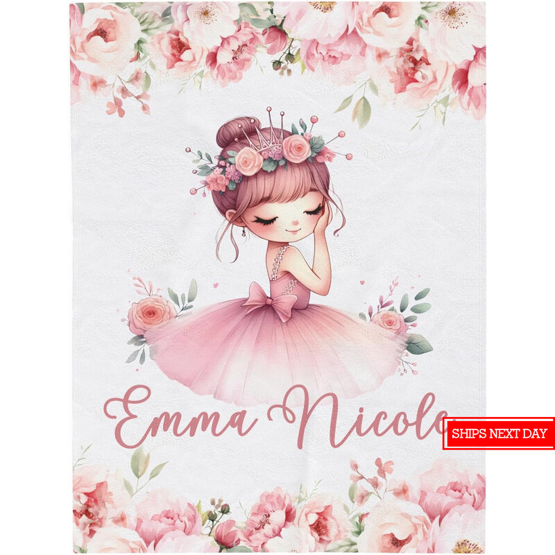 Персонализированное одеяло для маленьких девочек-розовая балетная тематика, мягкий цветочный принт, персонализированный детский подарок, персонализированное балетное одеяло
