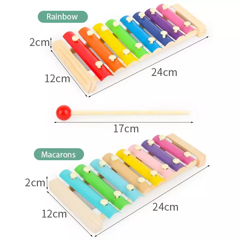 Xilófono Multicolor de madera, 8 tonos, instrumento Musical de madera, accesorios para bebés y niños