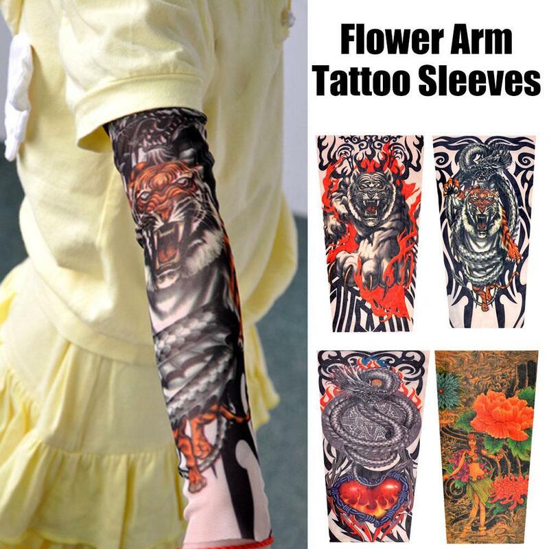 Manga de seda de gelo ao ar livre para meninos e meninas, Luvas de proteção solar UV, Tatuagens Flower Arm, protetor solar, verão, 1pc