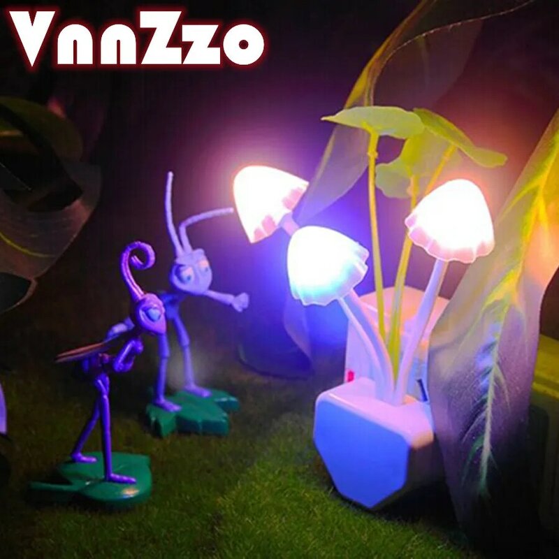 LED Mushroom Lamp Novelty Night Light Fungus Luminaria Lamp 3 Colorful LED Night Lights Sensor 220V Water Grass Luminaria Lamp