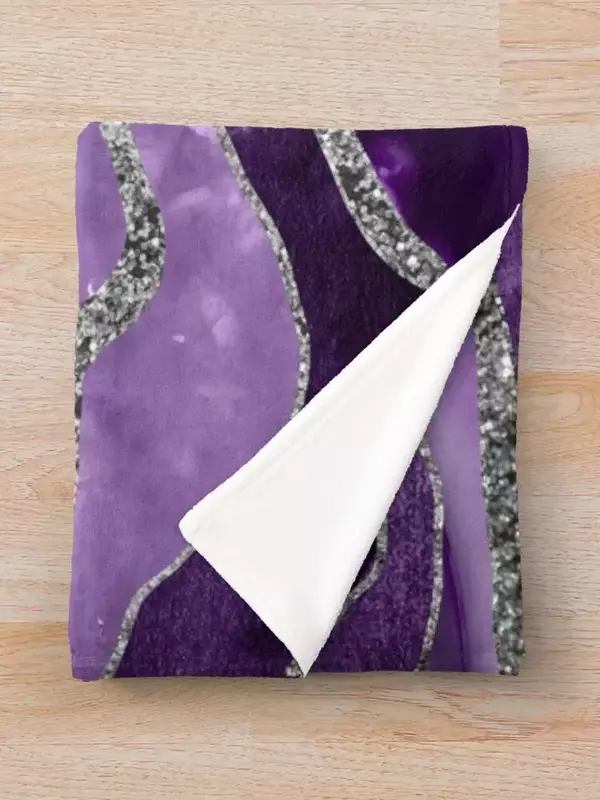 ผ้าห่มลายหินอ่อนสีม่วงประกายสีเงิน #1 (กากเพชรเทียม) # การตกแต่ง # ศิลปะผ้าห่มผ้าสักหลาดอ่อนผืนเดียว