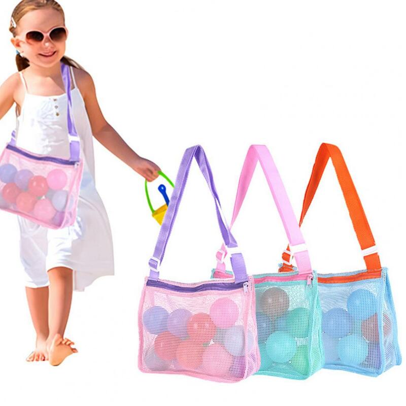 Mesh Shell Collection Bag Set para crianças, armazenamento de brinquedos de praia, alça ajustável, conchas, óculos de sol, fácil