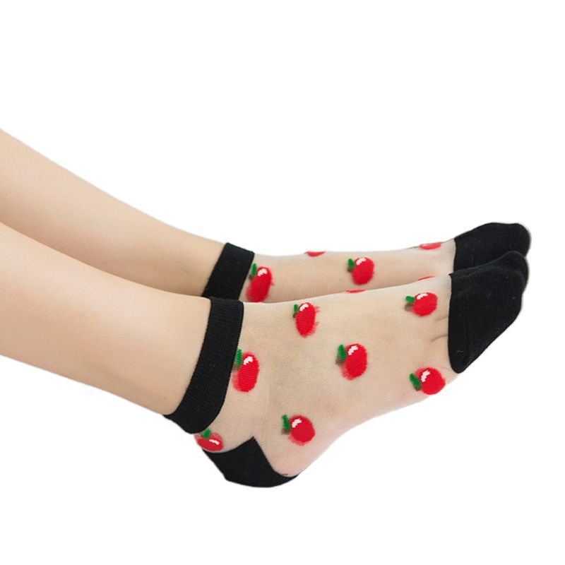 5 пар женских прозрачных носков-лодочек из хрустального волокна, милые жаккардовые летние носки с арбузом и фруктами, невидимые