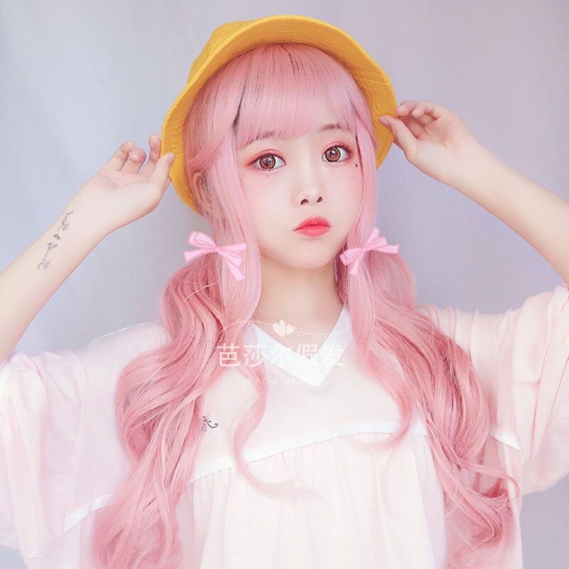Peruca rosa longa sintética para mulheres, perucas onduladas naturais, fibra resistente ao calor, cosplay de Halloween, lolita, harajuku, diária