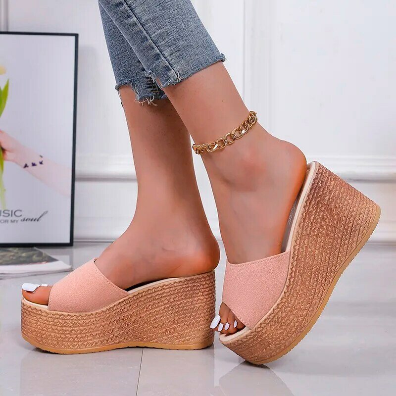 Wedges Mid Heel Modern Slippers Summer Outside Women's Shoes on Sale 2024 Fashion Shallow Solid Concise Women's Slippers