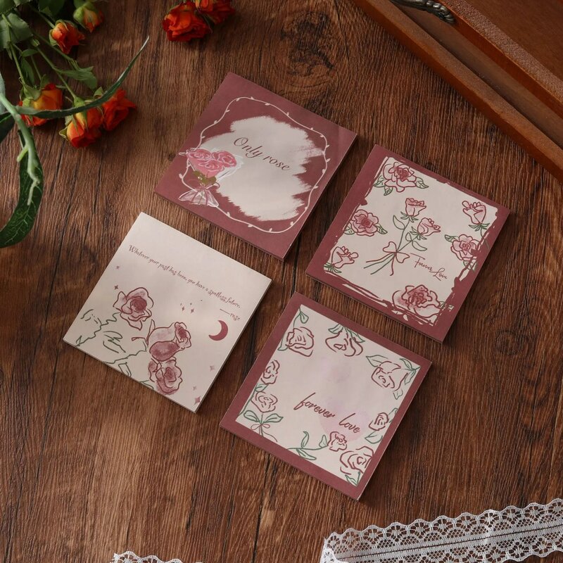kawaii Sticky Notes Red And Blue Rose Sticky Notes High-value Tearable Self-Adhesive Sticky