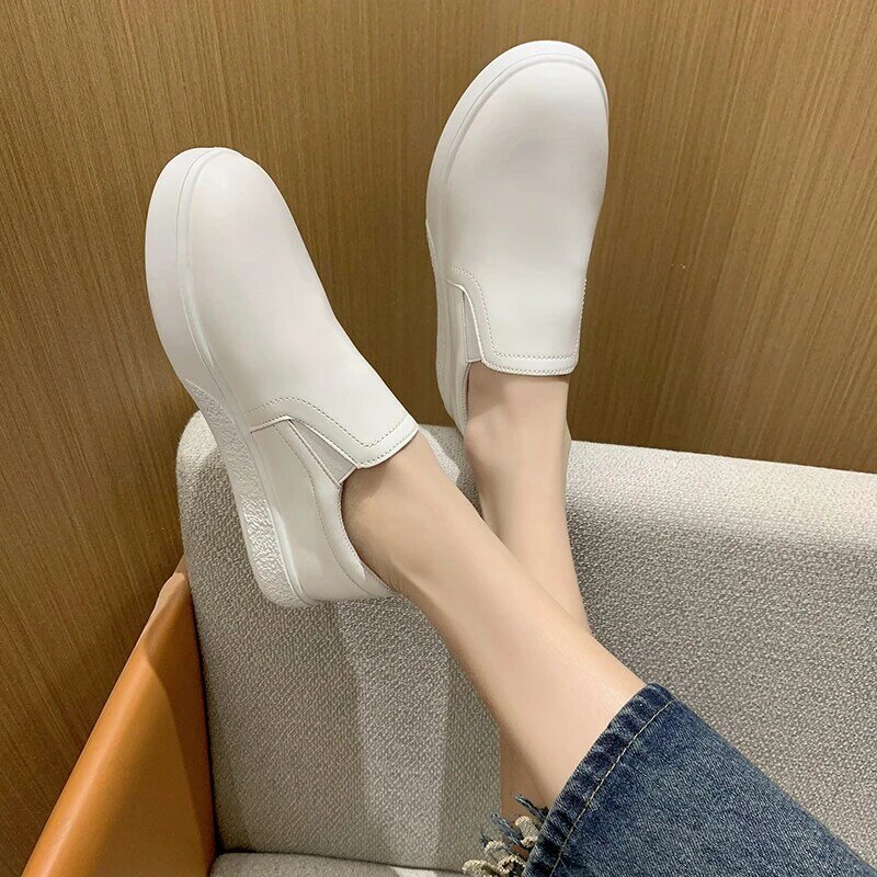 High Quality Leather Shoes for Women 2024 New Round Toe Women's Flat Shoes Fashion Concise Slip-on Loafers Zapatos De Mujer