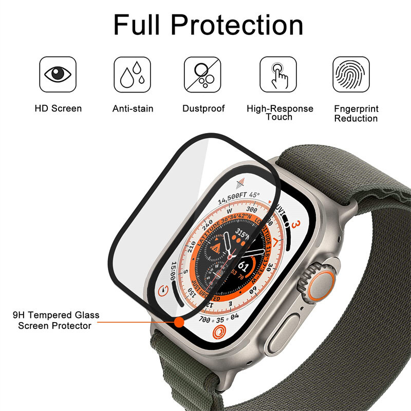 Protector de pantalla para Apple Watch Series 9-8-7-6 5 4 Se ultra-2 49mm 41mm 45mm 40mm 44mm 3D (no vidrio templado), accesorios de película