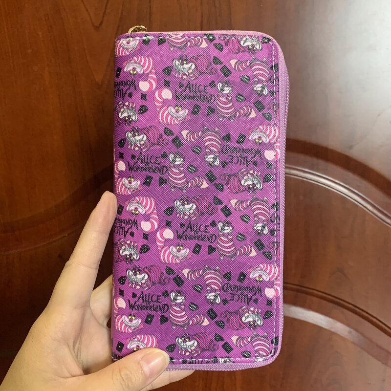 Disney Cheshire cat W44420 Anime Briefcases Wallet Cartoon Zipper Coin Bag Casual Purses Card Storage Handbag Gift