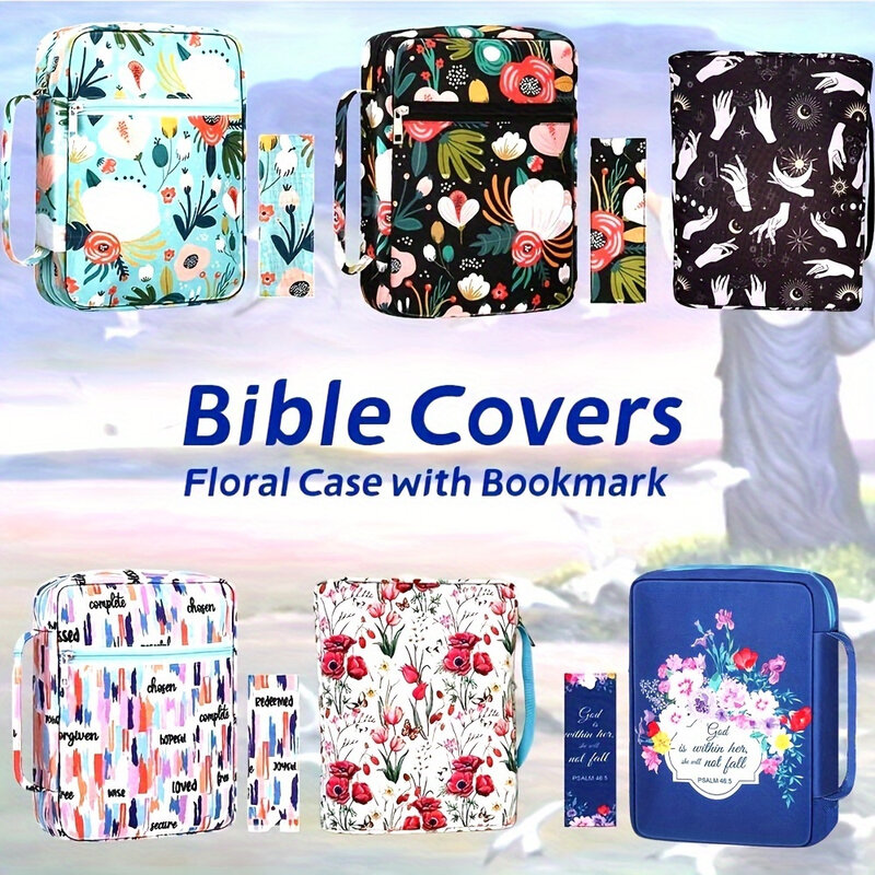 Bolsa Bíblia floral para mulheres, elegante, funcional, portátil estojo da Bíblia, bolsos, estudo com zíper