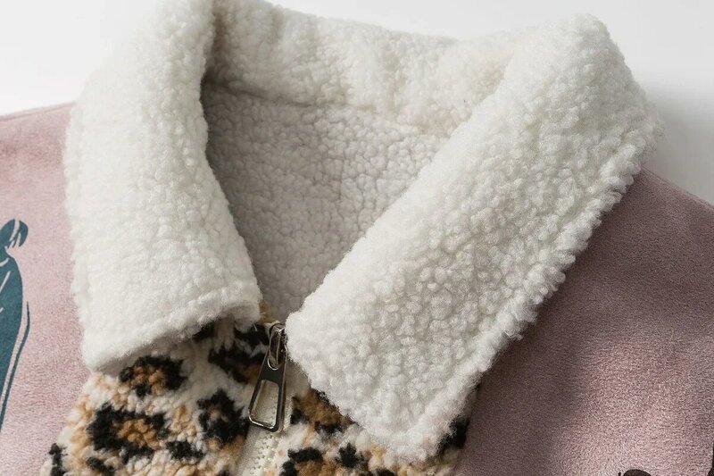 Casaco de algodão masculino com contraste fleece cordeiro, zíper no pescoço lapela, casual solto, casal moda rua, top hip hop, inverno