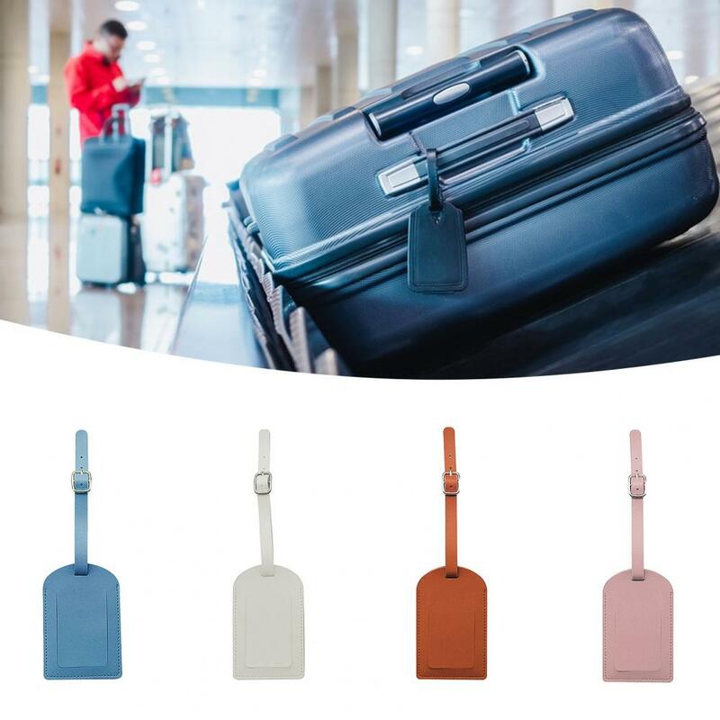 Luggage Tag with Flap Cover Adjustable Buckle Suitcase ID Tag Privacy Protection Faux Leather Suitcase Name Tag Travel Bag Label