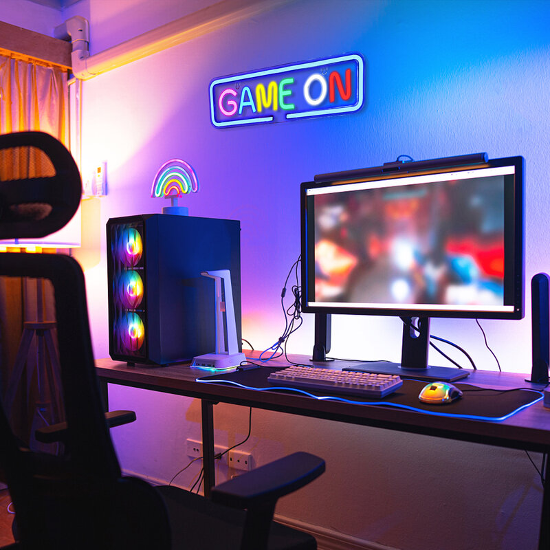 Game on Neon Signs Gamer LED Sign Colorful Neon Light USB Powered Switch Neon Sign for Wall Decor Game Room Pub Party Neon