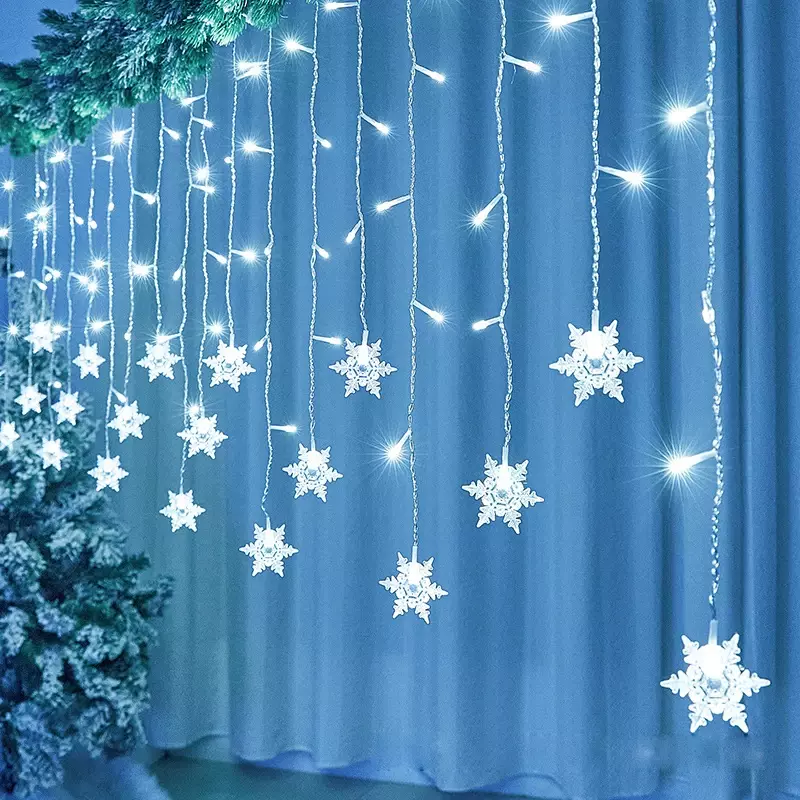 LED ندفة الثلج الستار لعيد الميلاد الديكور ، جليد ، الجنية سلسلة أضواء ، في الهواء الطلق الطوق ، حفلة منزلية ، حديقة ، السنة الجديدة ، 3.2 متر ، 2023
