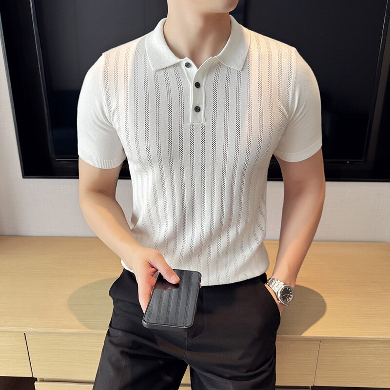 Markowa odzież męska letnia wysokiej jakości koszulki Polo z krótkim rękawem męskie jednolity kolor wysokiej jakości klapy koszulki Polo 3XL-M
