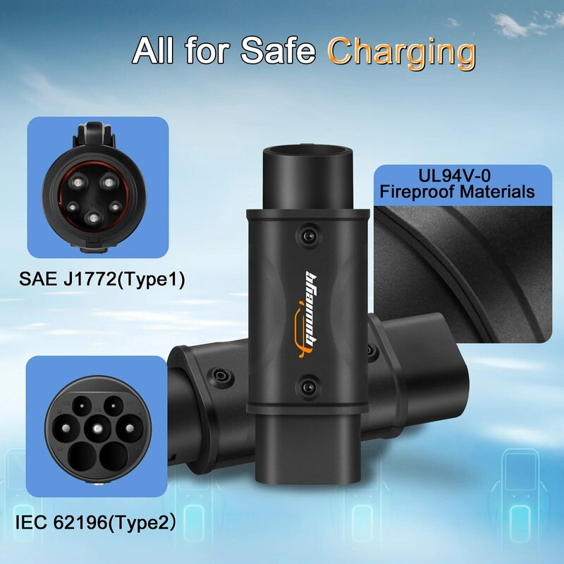 GUWIEYG EV Charger Adapter Type2 to Type1 Adapter IEC62196 to SAE-J1772 AC Charger Adapter 32A 1Phase 7.2kw Max