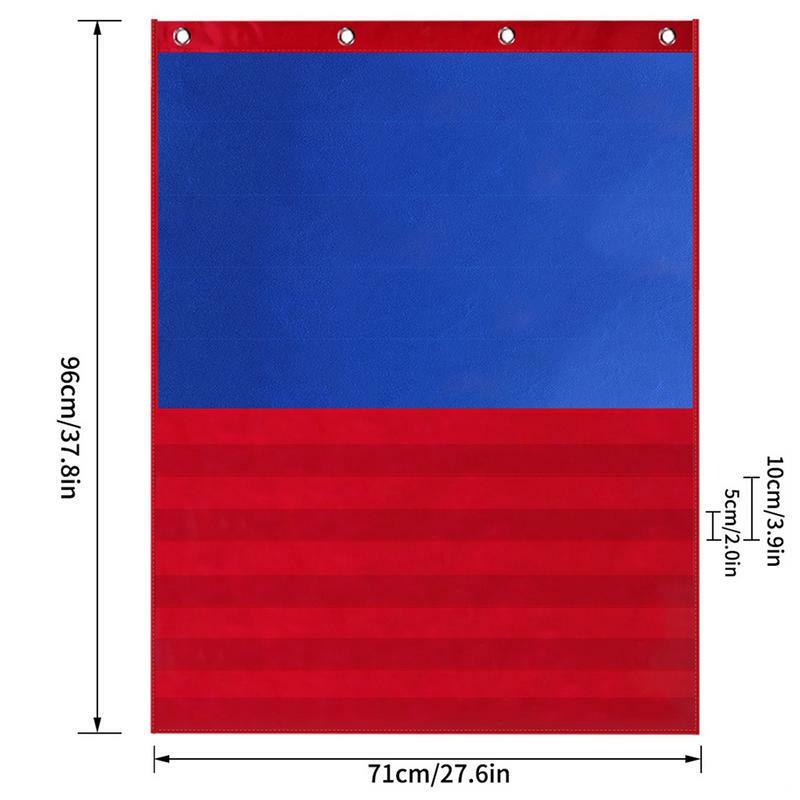 標準サイズのポケットグラフ、5つのポケットと15のドライイレースカード、教室のポケットチャート、青と赤