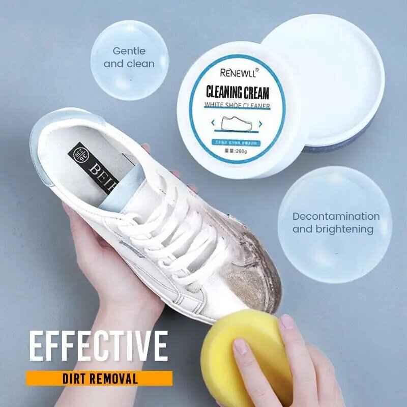 Crema limpiadora de zapatos blanca, 100g, limpieza multifuncional, brillo, blanqueamiento y amarillo, mantenimiento de calzado deportivo