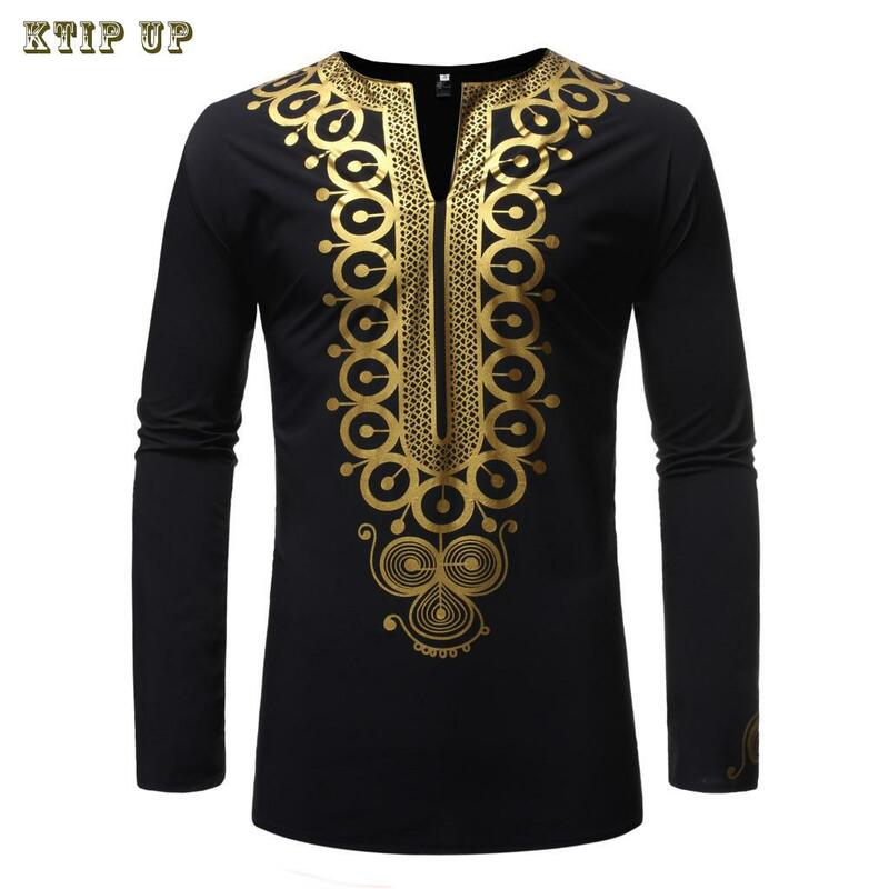 Camisa estampada africana de dashiki masculina, gola virada para baixo, camisas de botão, curta, manga comprida, tops casuais, hip hop, estilo étnico, roupas de streetwear