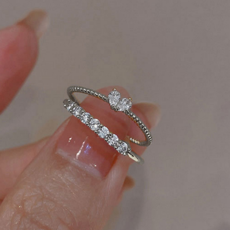 여성용 럭셔리 지르콘 하트 반지, 조절 가능한 직조 라인석 반지, 약혼 웨딩 주얼리, 패션 여자 친구 선물