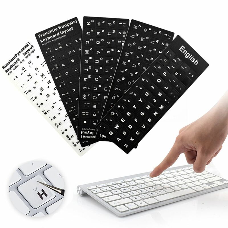 Multi-idioma teclado adesivos, espanhol, inglês, russo, alemão, árabe, italiano, japonês letra substituição para PC portátil