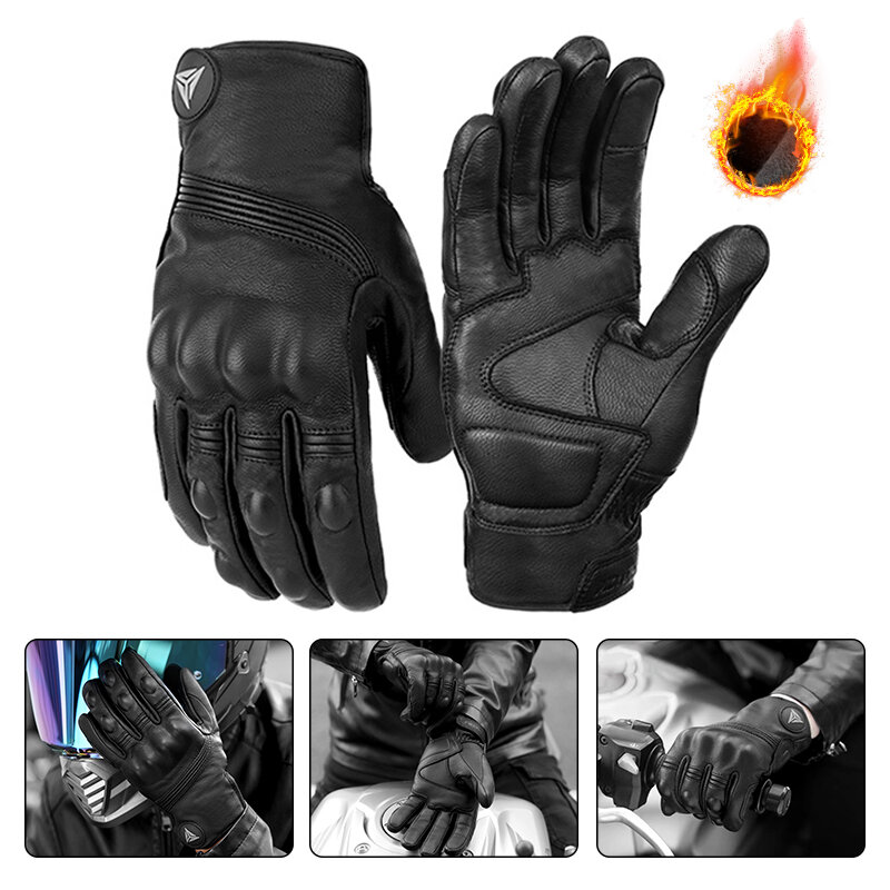 Motorcycle Gloves Leather Gloves 오토바이 장갑 Men Motorbike Riding Gloves Winter warm Touch Screen Windproof Anti Slip Gloves