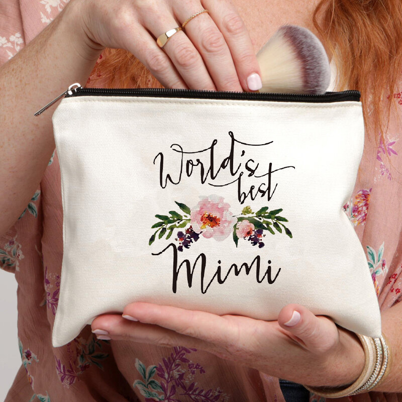 World's Best Mimi-Bolsa de maquillaje para mujer, bolso de mano informal de lona, organizador de cosméticos y pintalabios, bolso con cremallera