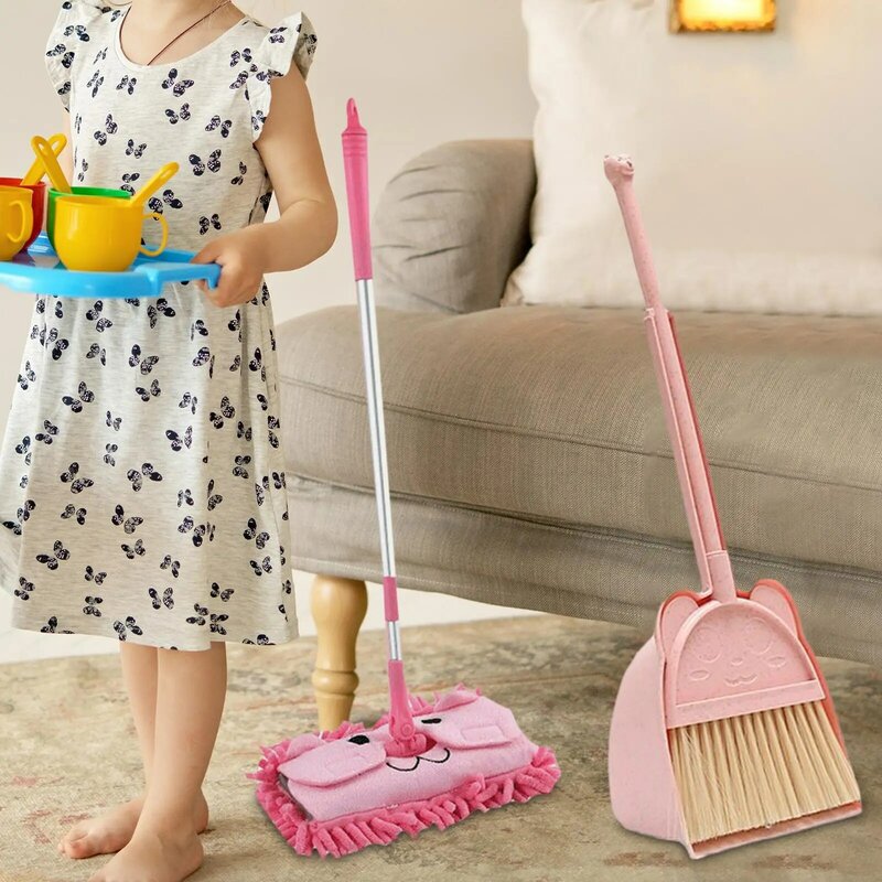 Mop Set di scopa per la pulizia dei bambini, Mini paletta e scopa per bambini, Set di scopa e paletta per bambini,