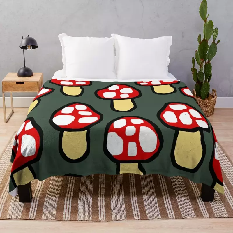 Cute Abstract Forest Mushroom Pattern Throw Blanket Bed Hairy Softest Nap Blankets