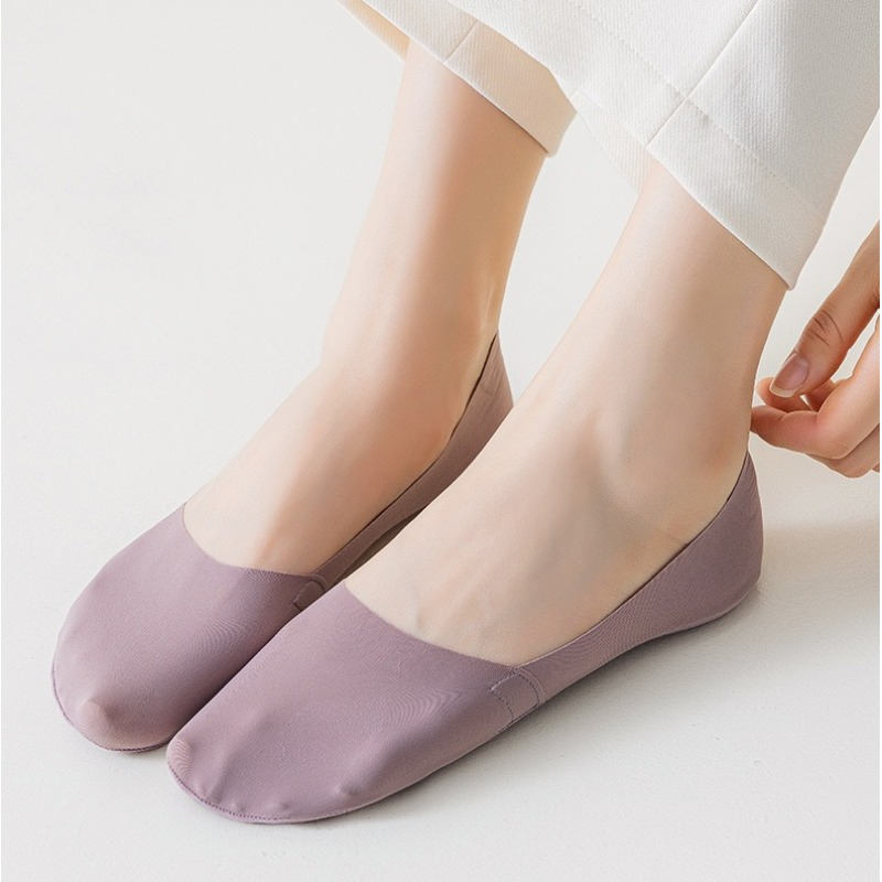 Summer Ice Silk Nylon Socks Low Cut Cotton No Show Women Breathable Ankle Silicone Non-slip Invisible Boat Sock Thin Casual