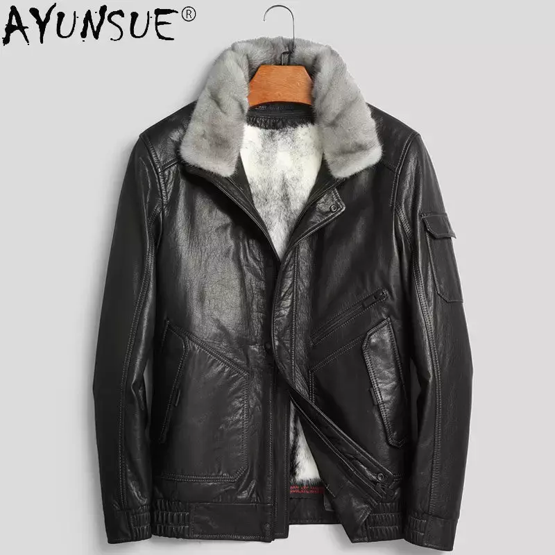Mink Fur Jackets Men Pure Cowhide Genuine Leather Jacket Male Real Leather Natural Fur Coat Man Thick Winter Coats 2022 Jaqueta