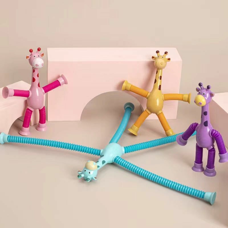 Mangkuk Isap Teleskopik Mainan Jerapah Cangkir Isap Puzzle Kartun Mainan Dekompresi Interaktif Orangtua-anak Pereda Stres